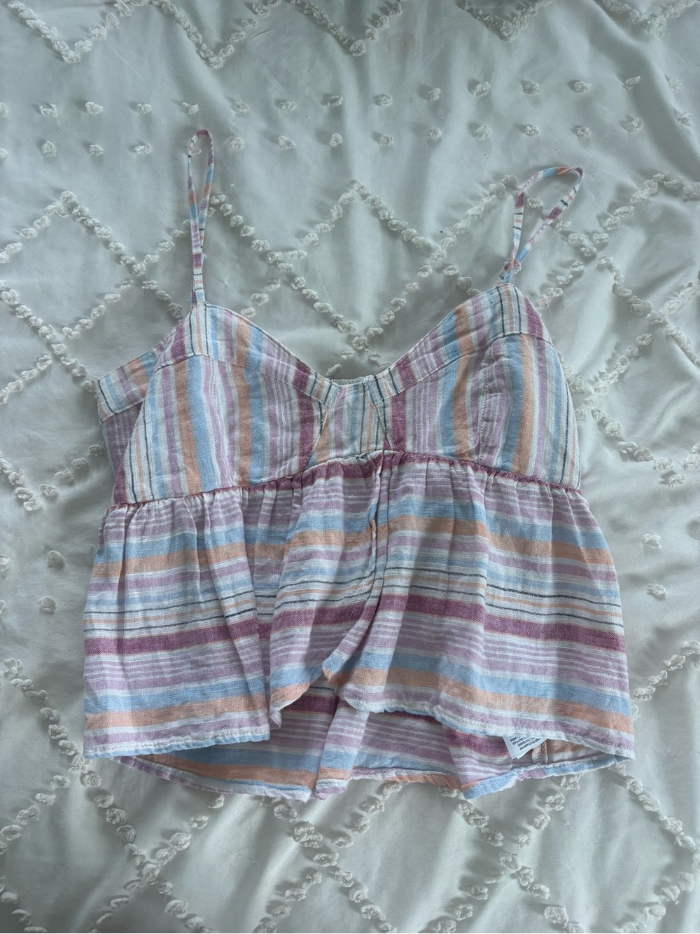 American Eagle Outfitters Pastel Striped Cropped Tank Top - Pink, Blue, Peach